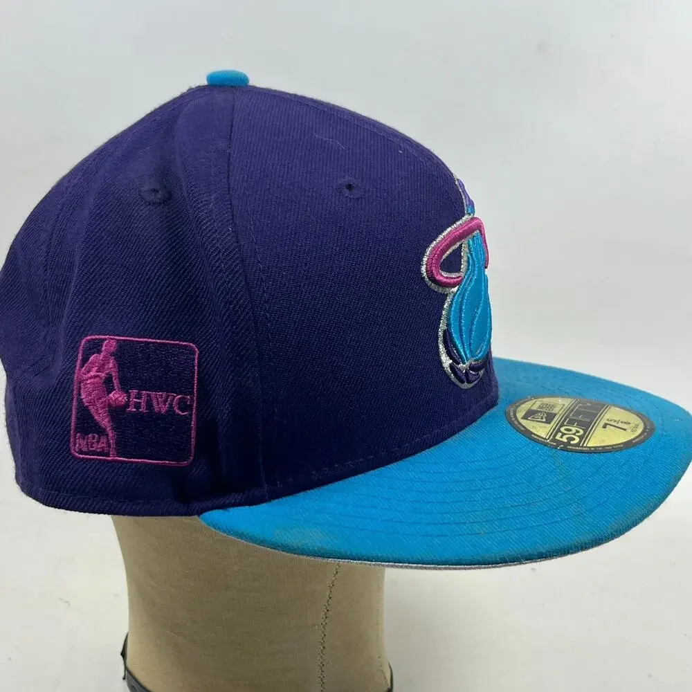 MIAMI HEAT Hat Mens 7 5/8 NEW ERA 59FIFTY HWC NBA Hardwood Classics Fitted Blue